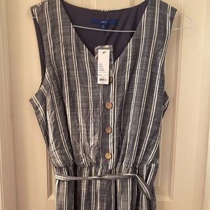 Navy with white stripes wide leg sleeveless jumpsuit sz XL, NWT